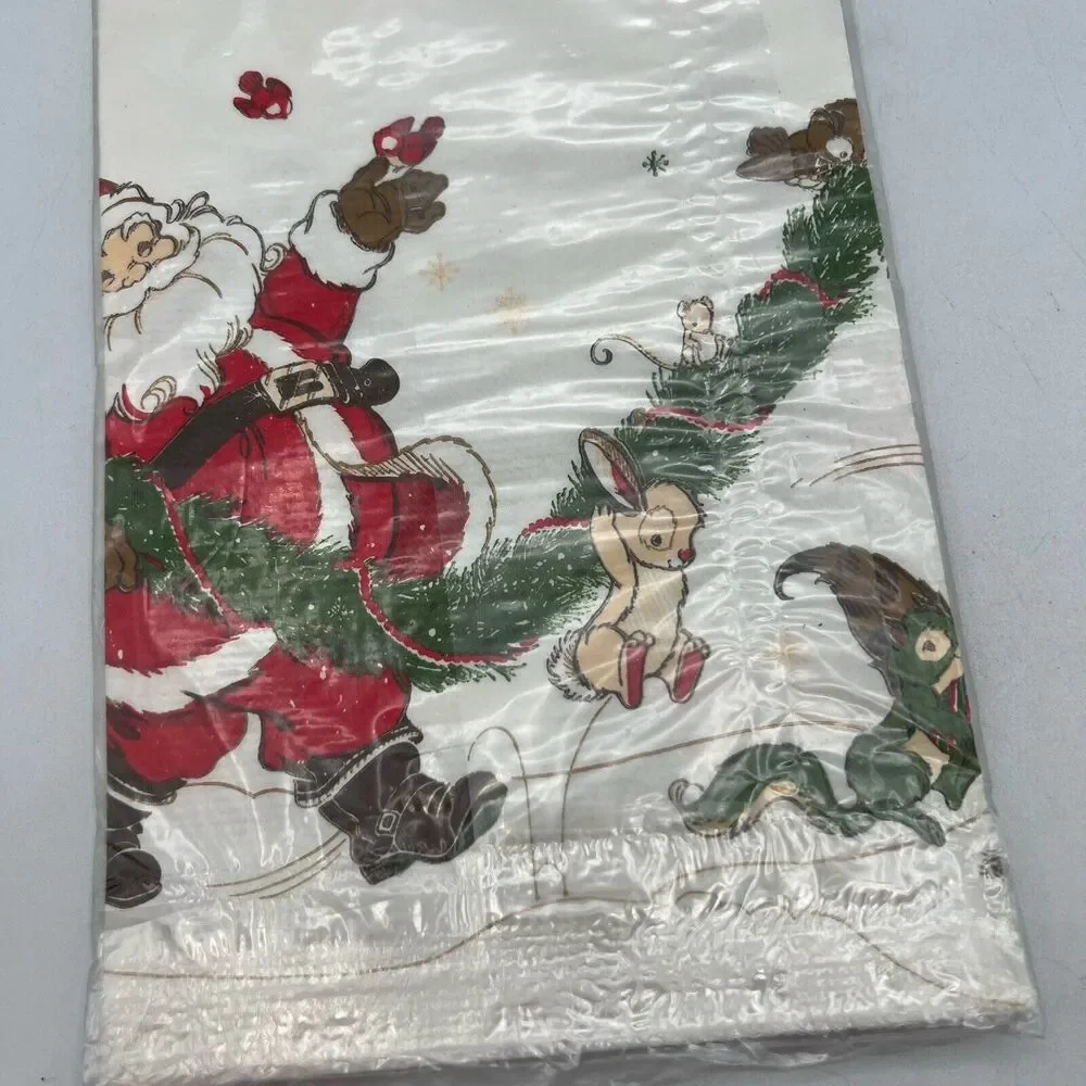 Hallmark Christmas Santa Reindeer Forest Woodland Animals Paper Tablecloth 44